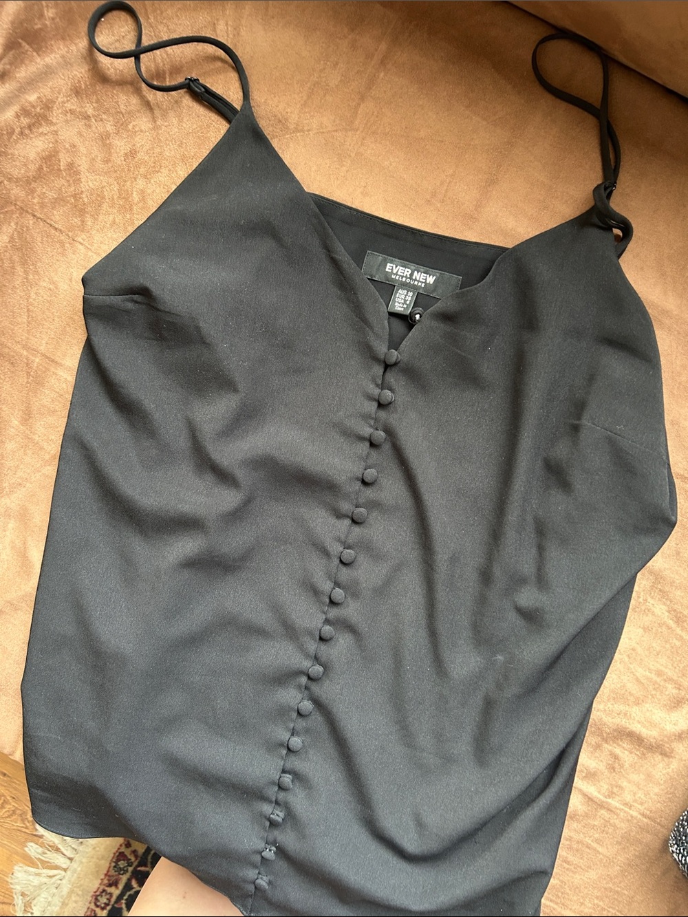 Ever New Black Spaghetti-Strap Cami with Covered Button Placket
